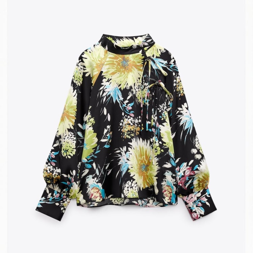 NWT Zara Black Floral Print Top
